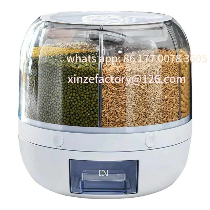 

Customizable 360° Rotating 6-Grid Food Dispenser - Airtight Kitchen Storage Container for Grains, Cereal & Dry Goods