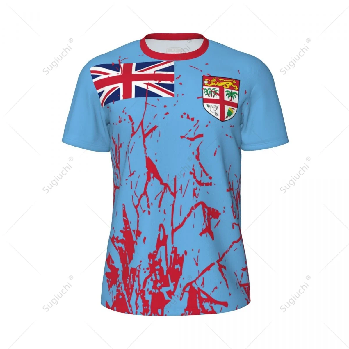 Exclusive design Fiji Flag Grain 3D Printed Men For Running Bike Soccer Tennis Fitness Sports tshirt Mesh Fans Short T-shirt