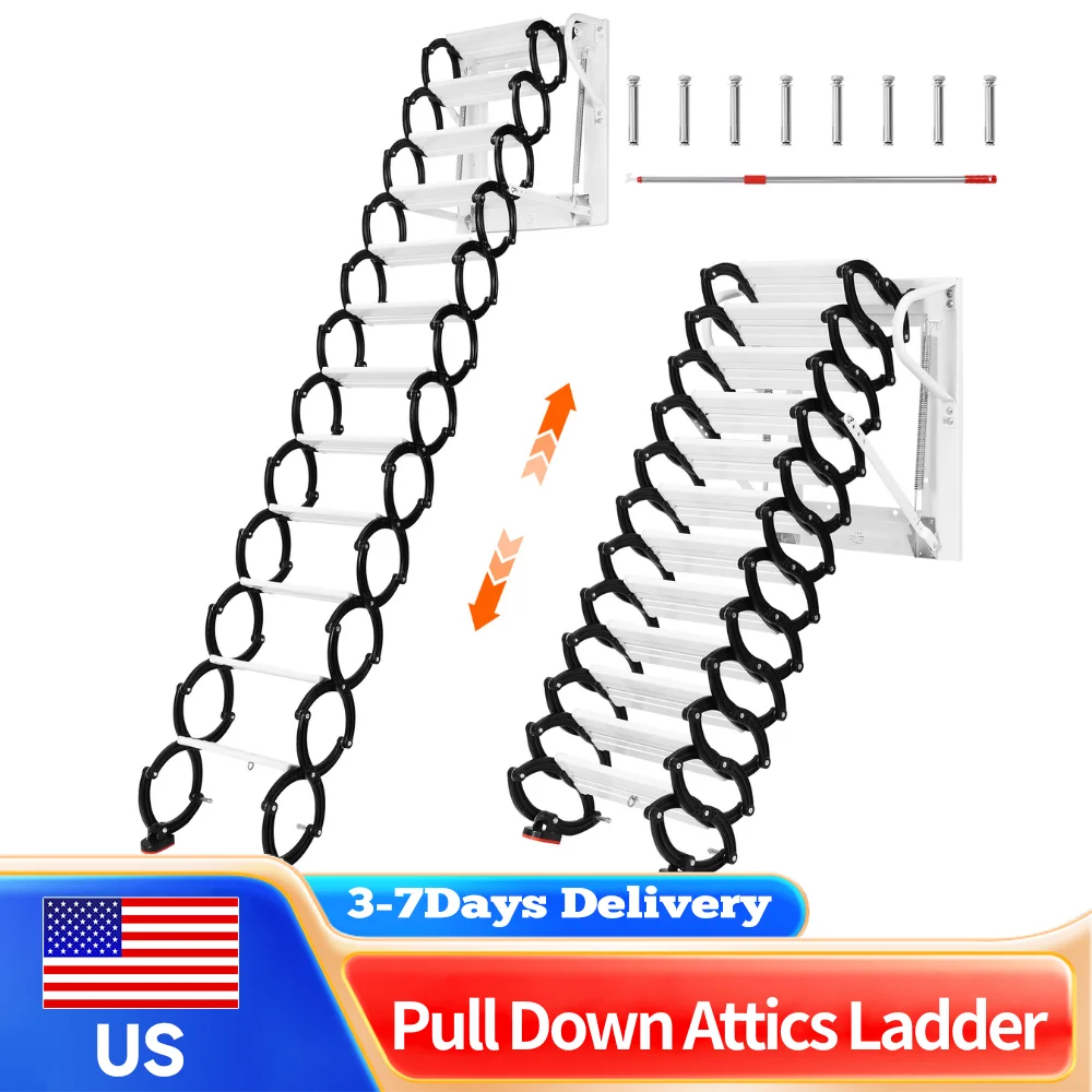 

12 Steps Heavy Duty Electric Attic Stairs Aluminum Alloy Invisible Folding Ceiling Loft Ladder 11 2ft Height for Home Garage Roo