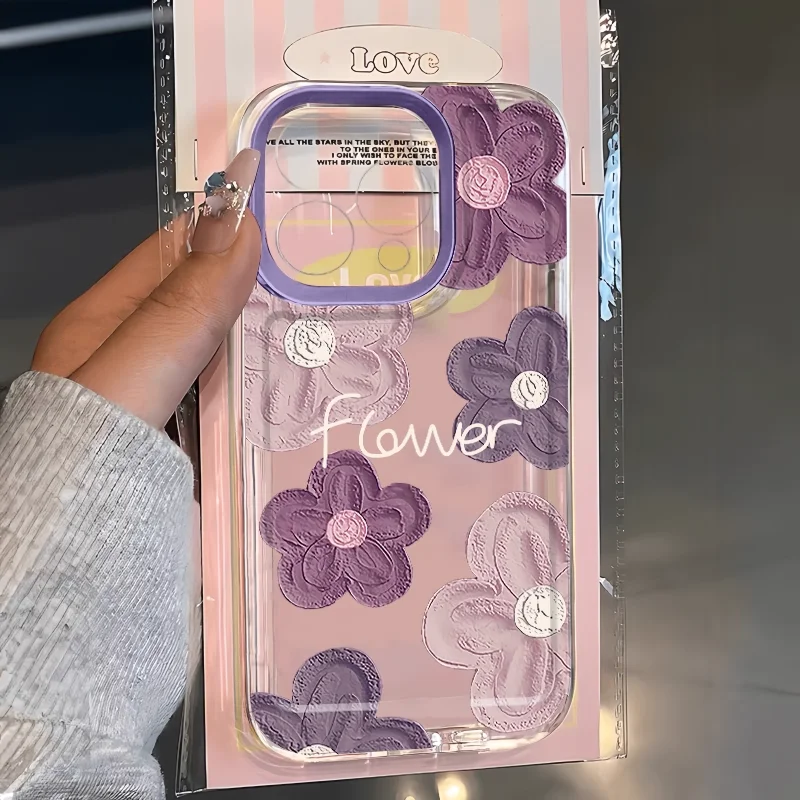 

Full Screen Of Purple Flowers Phone Case For iPhone 16 15 14 13 12 11 Pro Max XR XS MAX 7 8 Plus Mini Y2K Anti Scratch Ins