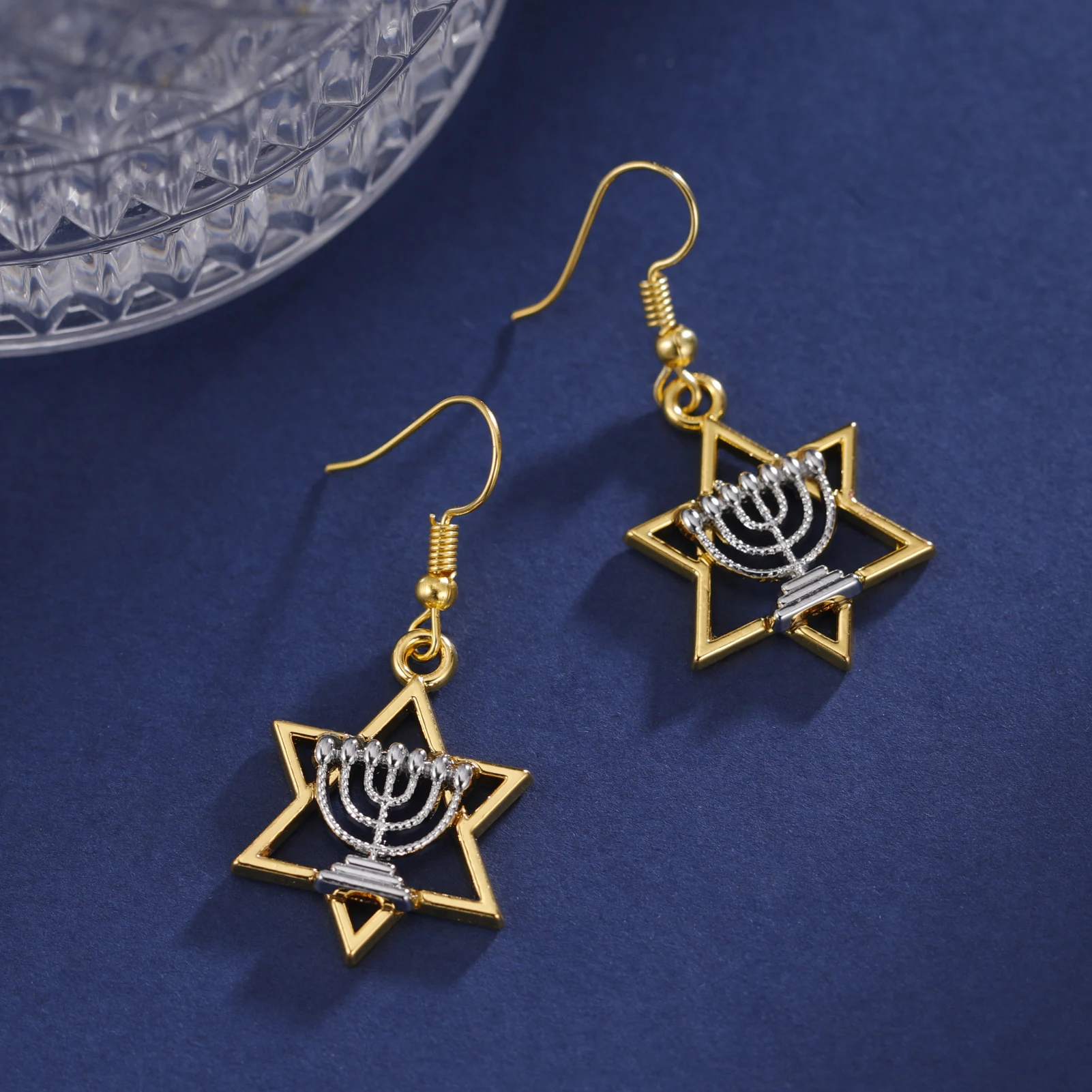 Skyrim Hanukkah Menorah Candle Holder Star of David Drop Earrings Hexagram Israel Faith Judaism Jewelry Gift For Women Girls