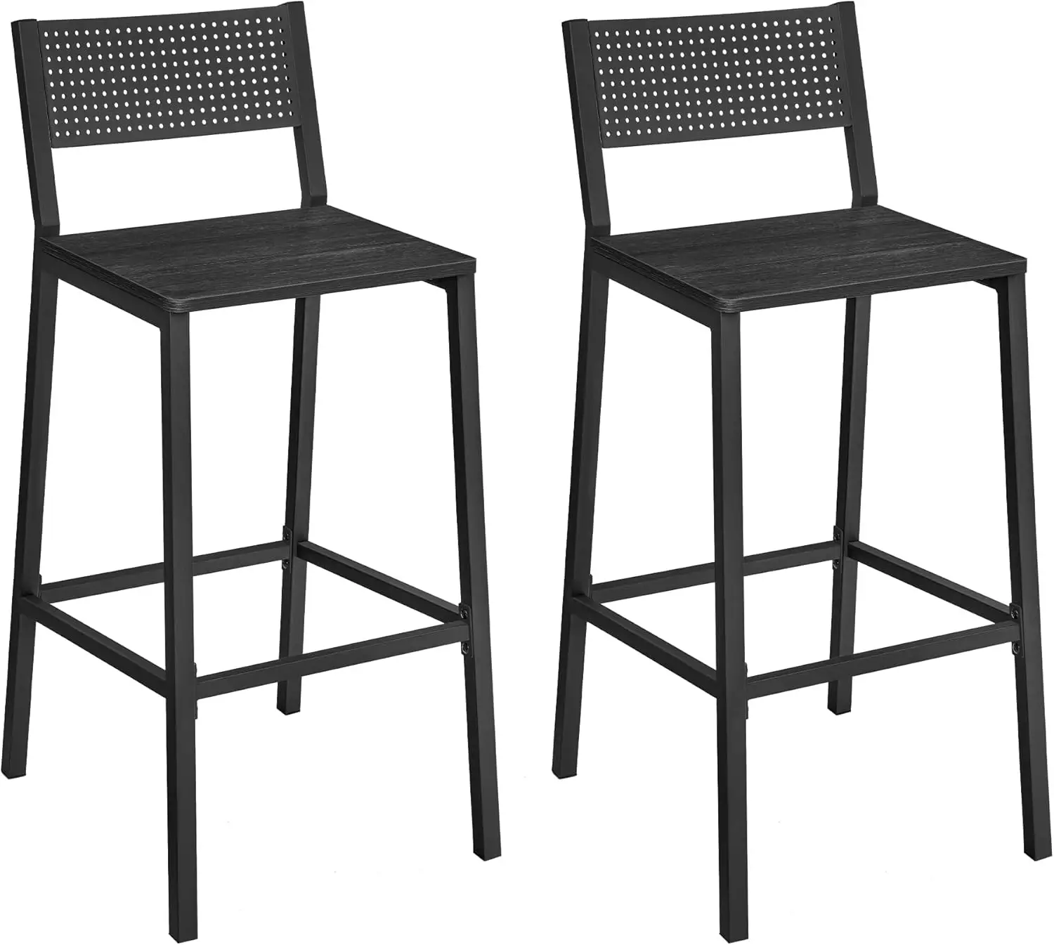 

Set of 2 Industrial Bar Stools, Charcoal Gray and Black, Kitchen Dining Room Chairs with Footrest
