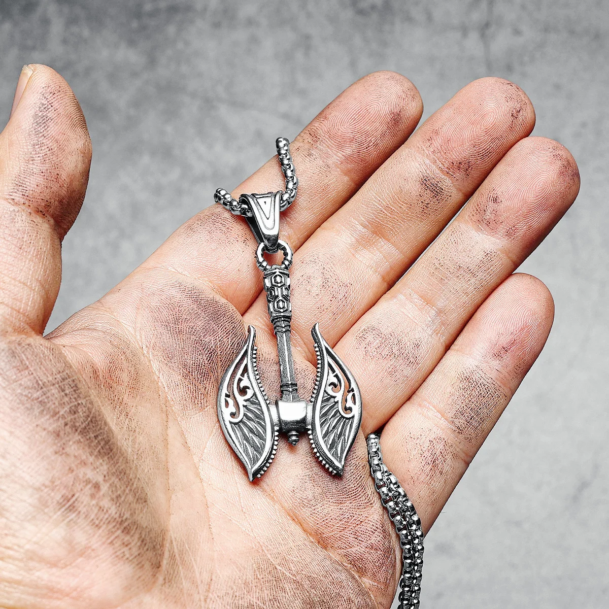 Vintage Viking Axe Pendant Men Raven Valkyrie Wing Stainless Steel Amulet Necklace Chain Rock Punk Rap for Male Jewelry Gift