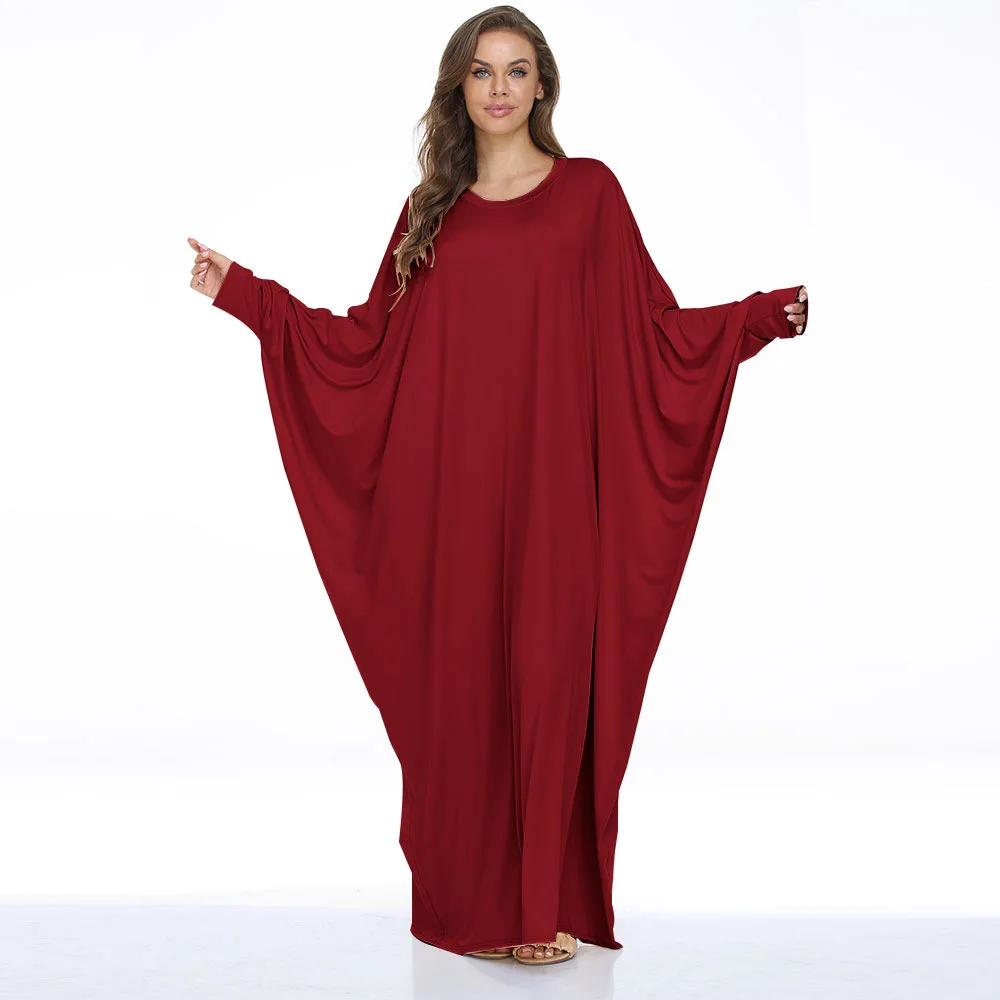 Ramadan Muslim Dresses Abayas for Women, Vintage, Solid Maxi Dress, Women's Bat Robe, Long Sleeve Sundress, Casual