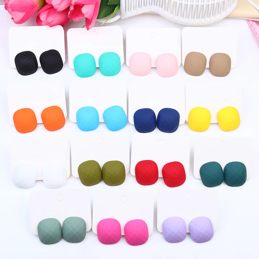 Acrylic Square Spray Paint Stud Earrings for Women Multicolor Cute Small Red Blue Black Earrings Luxury Korean Jewelry 2023