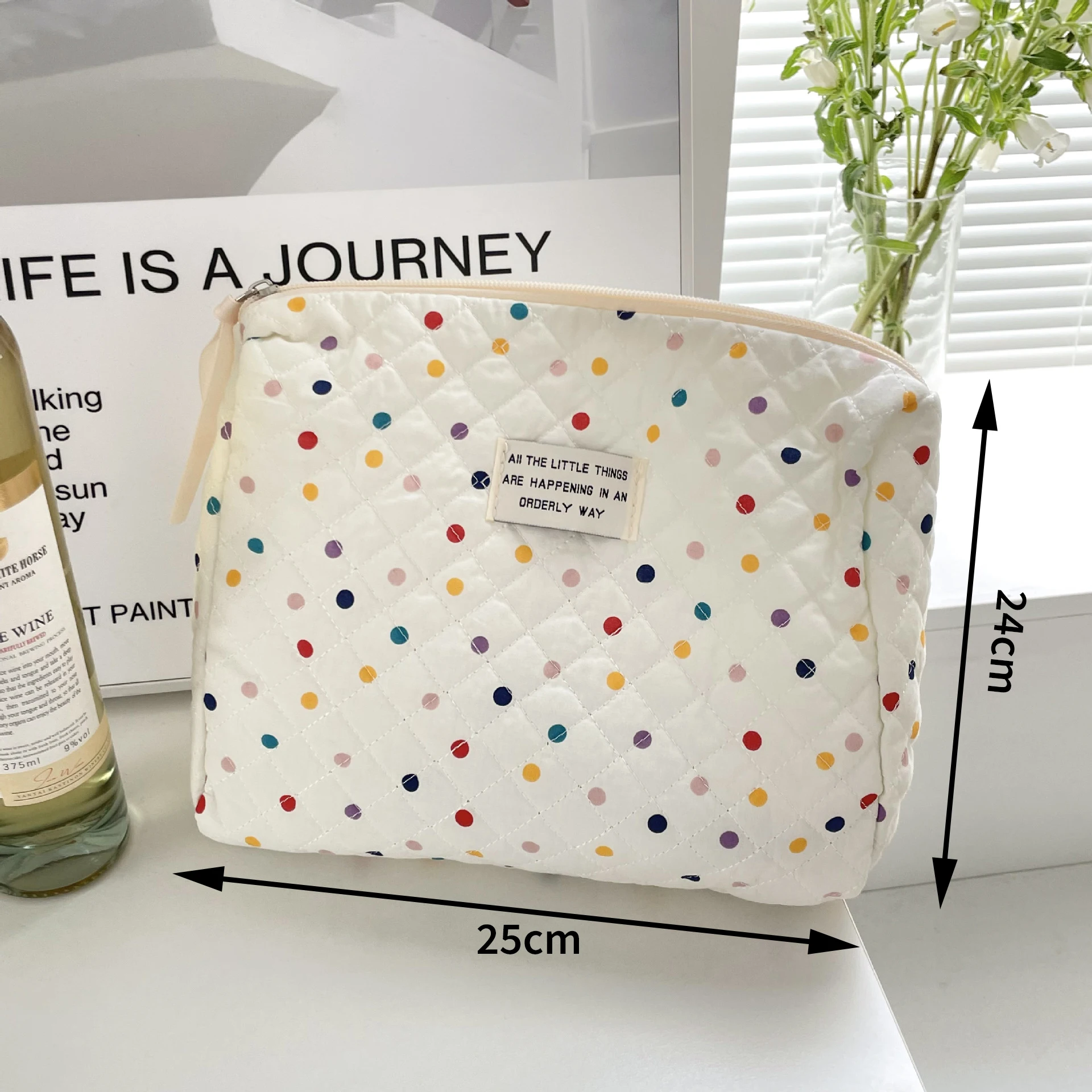 Borsa per il trucco a punto d'onda borsa per cosmetici da donna borsa per il trucco a pois rotondi borsa per cosmetici portatile carina di grande capacità