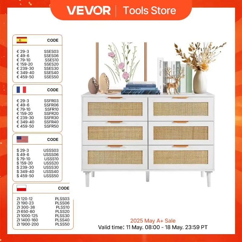 

VEVOR 3/4/5/6/7 Layer Modern Wood Chest Natural Drawer with Clothing Organizer Sturdy Handles for Bedroom Living Room&Hallway