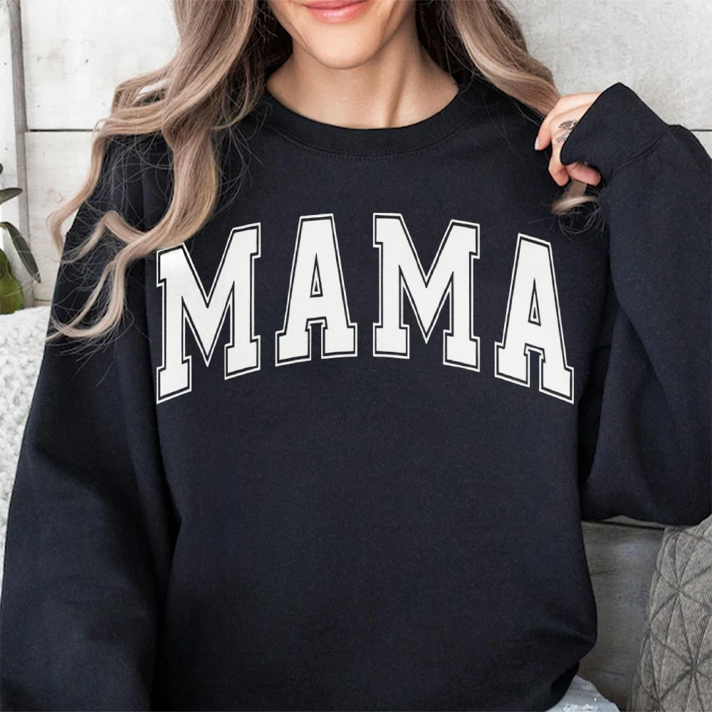 맘 레터 프린트 스웨트 셔츠 캐주얼 여성 긴 소매 라운드 넥 후드티 유행하는 다용도 신상 Y2K 스트릿 탑