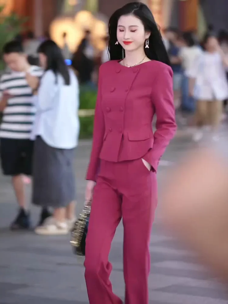 

Light mature style fashion women autumn and winter slimming long sleeved top+high waisted straight leg pants two-piece set