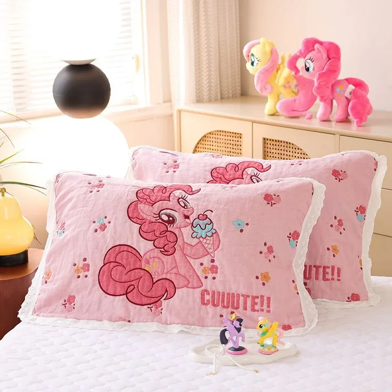 Miniso My Little Pony Pillow Towel Cute Anime Lace Cotton Gauze Puff Soft Cotton Anti Oil Thickening Cartoon Pillow Towel Gifts