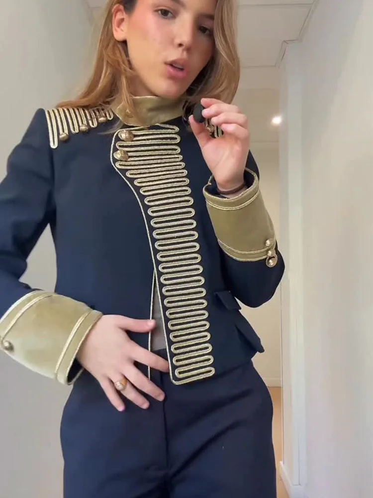 HH Women Elegant Short Jacket Long Sleeves Single Breasted High Collar Decoration Casual Slim Woman Fashion High Street Coat