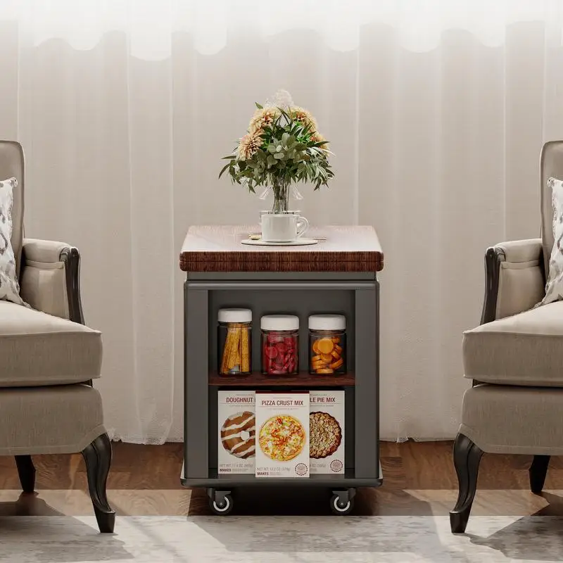 Modern Multi-Function Coffee Table with Foldable Top & Wheels, Multi-Tier Storage, Black & Walnut Finish