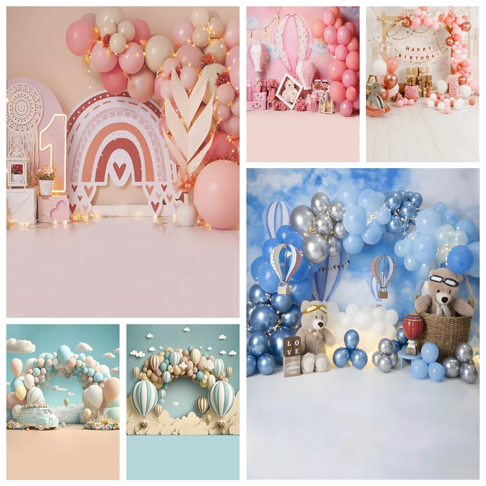 

Newborn Baby 1st Birthday Party Backdrop Colorful Balloon Kids Baby Shower Cake Smash Photography Background Decor Photo Studio