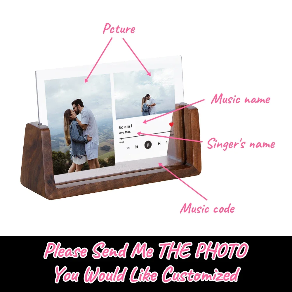 Customized Photo Frame Personalized Wooden Music Code Desktop Picture Frames for Wife Husband Anniversary Valentine's Day Gifts