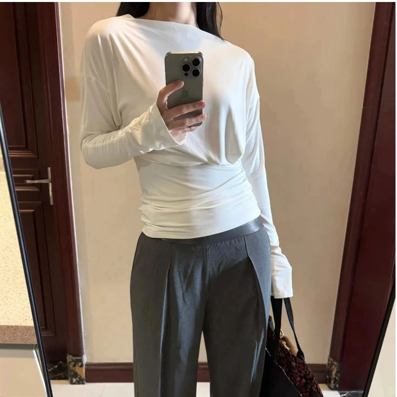 

2025 Fashion Womens Long Sleeve Shirts Basic Spring Crop Tops Fall Fashion Slim Y2k Tops Ladies Streetwear
