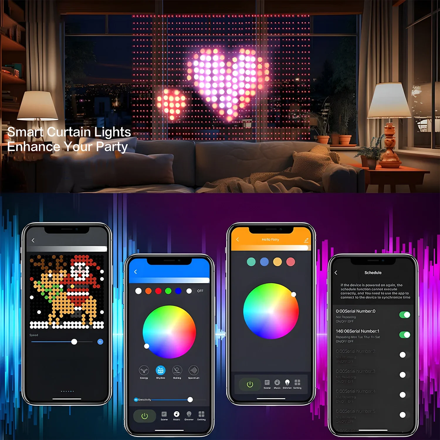 Imagem -02 - Smart Led Curtain Lights com Bluetooth App Usb String Rgb Fairy Lights Faça Você Mesmo Imagem e Texto Display Led Decoração de Natal