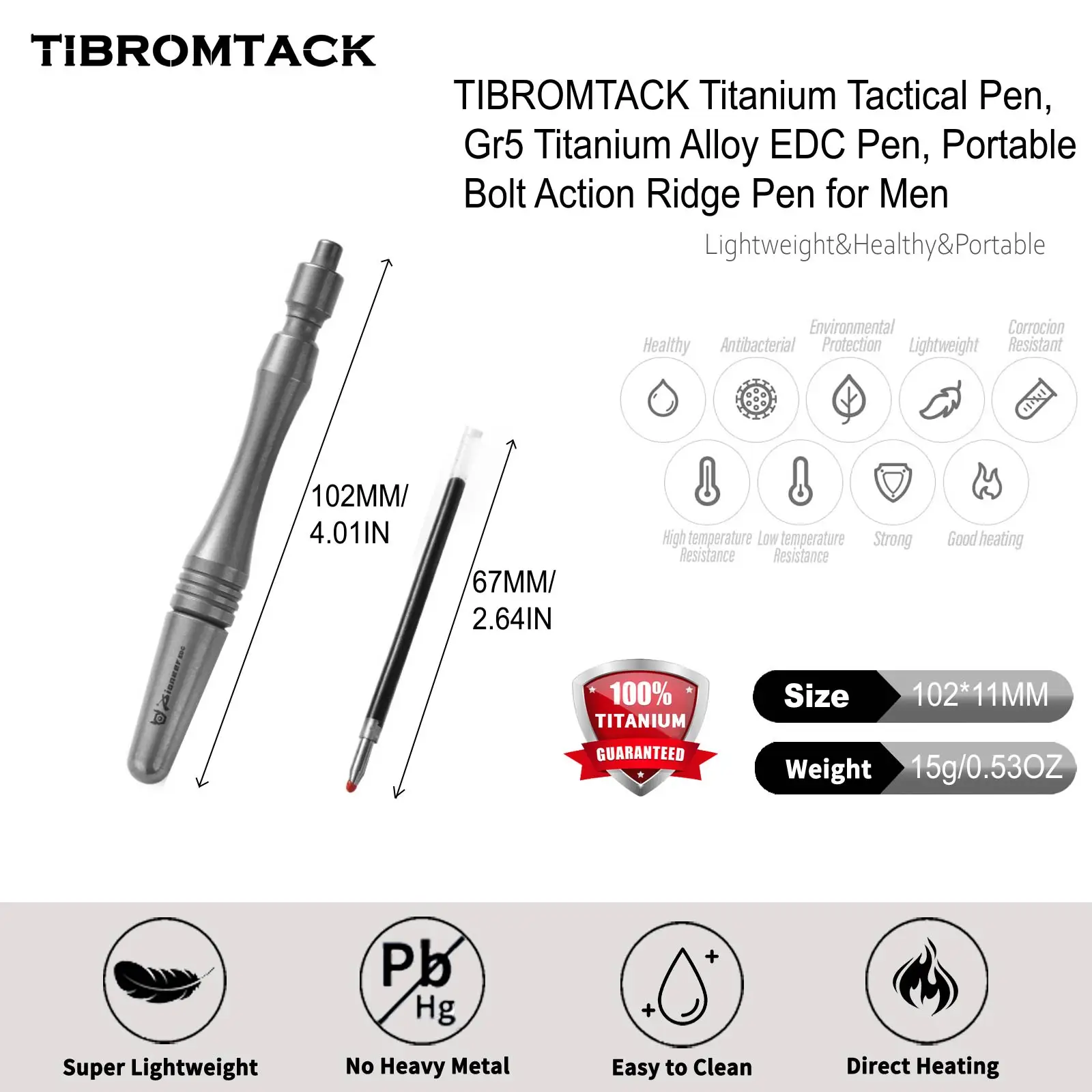 TIBROMTACK Titanium Tactical Pen,Lightweight Metal Alloy Writing Instrument for Outdoor Carry & Self Protection - view 2