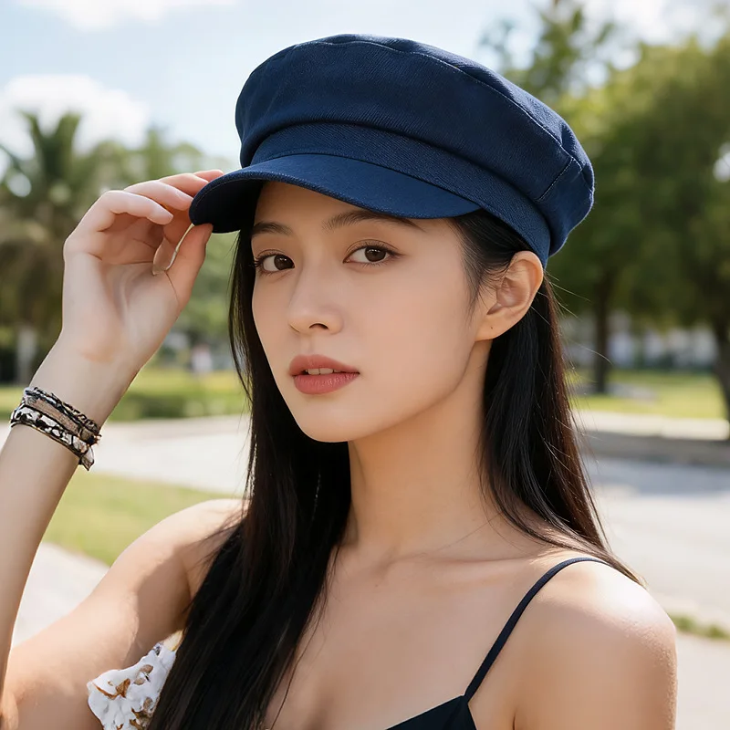 Fashion Retro Denim Navy Cap for Women, Simple Painter Visor Hat, Korean Trendy Cap Slim Face Versatile