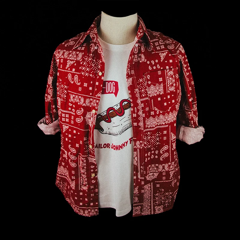 

Sailor Johnny American Retro Long Sve irt Cotton Linen Fabric Walnut Flower Youth Trend All Seasons Stand Fit Point C...