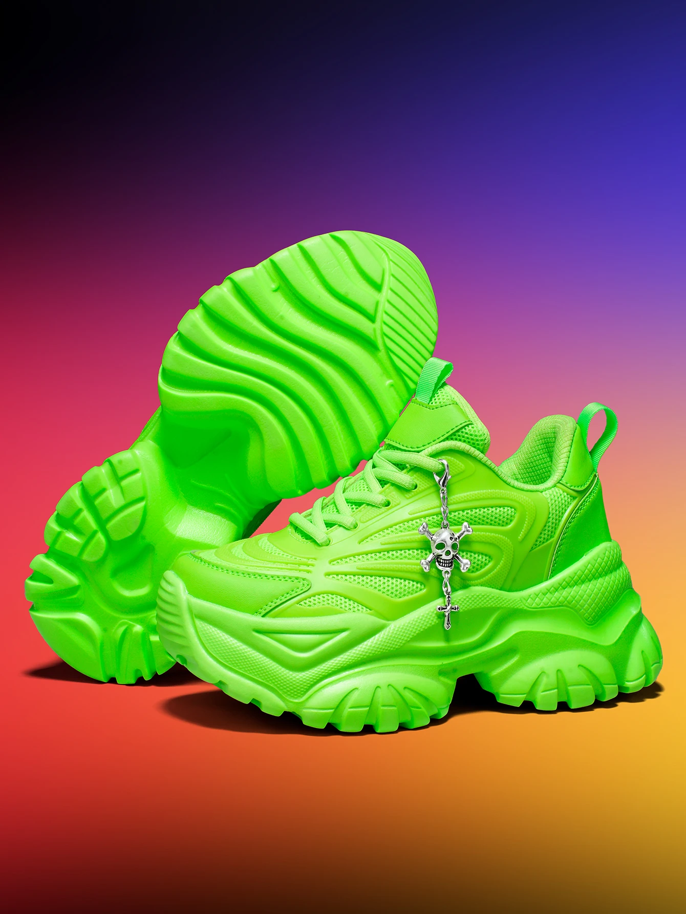 Damen-Outdoor-Allwetter-Modische Dad-Schuhe, Eva-Leichtgewicht-Sneaker mit dicker Sohle und 7 cm Absatzhöhe, orangefarbene Sportschuhe mit abnehmbarem silbernen Kreuz- und Totenkopf-Anhänger im Halloween-Punk-Stil, vielseitig einsetzbar für den täglichen Arbeitsweg und Fitness – Detail 23
