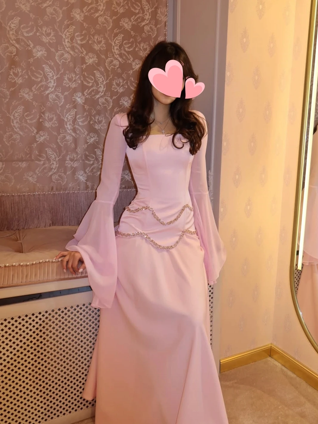

Oisslec Prom Dress Elegant Vintage Sweet Pink Mermaid Crystal Chiffon Customized Formal Occasion Prom Dress Evening Party Gowns