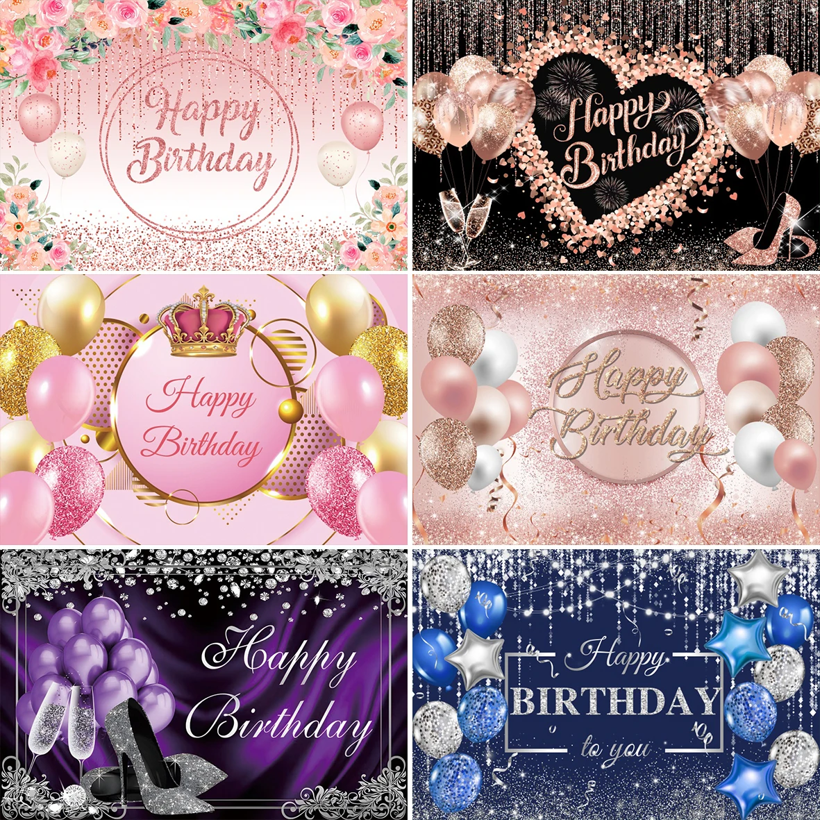 Pink Balloons Aldult Birthday Photography Backdrop Golden Glitters Diamond Decor Family Child Party Decoration Photo Background