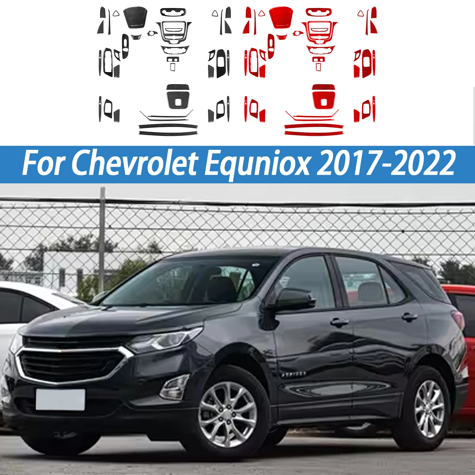 Carbon Fiber Center Console Gear Shift Cover Door Kick Panel Car Interior Accessories Sticker For Chevrolet Equinox 2017-2022