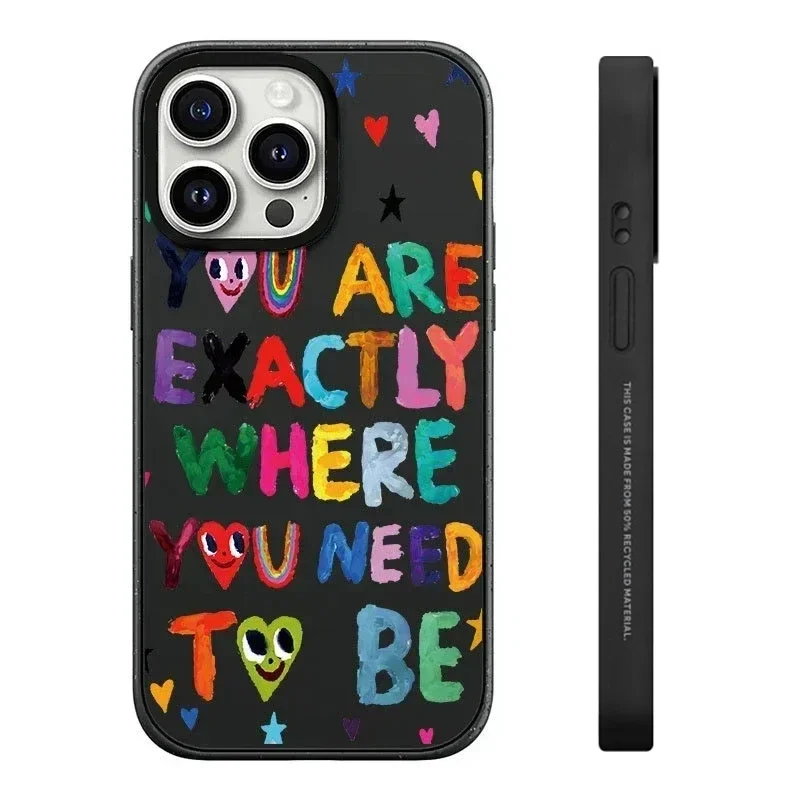 

Black Frosted Cartoon Letters Pattern iPhone 13 14 15 16 Pro Max Protective Case
