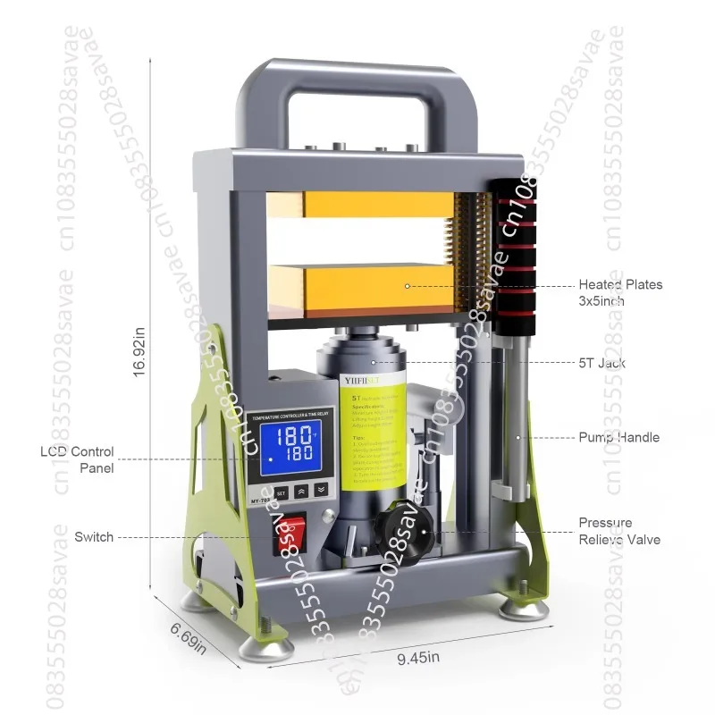 5 Tons Manual Hydraulic Hot Press 600 Watts Double Heating Plate Rosin Extraction Tube Printer