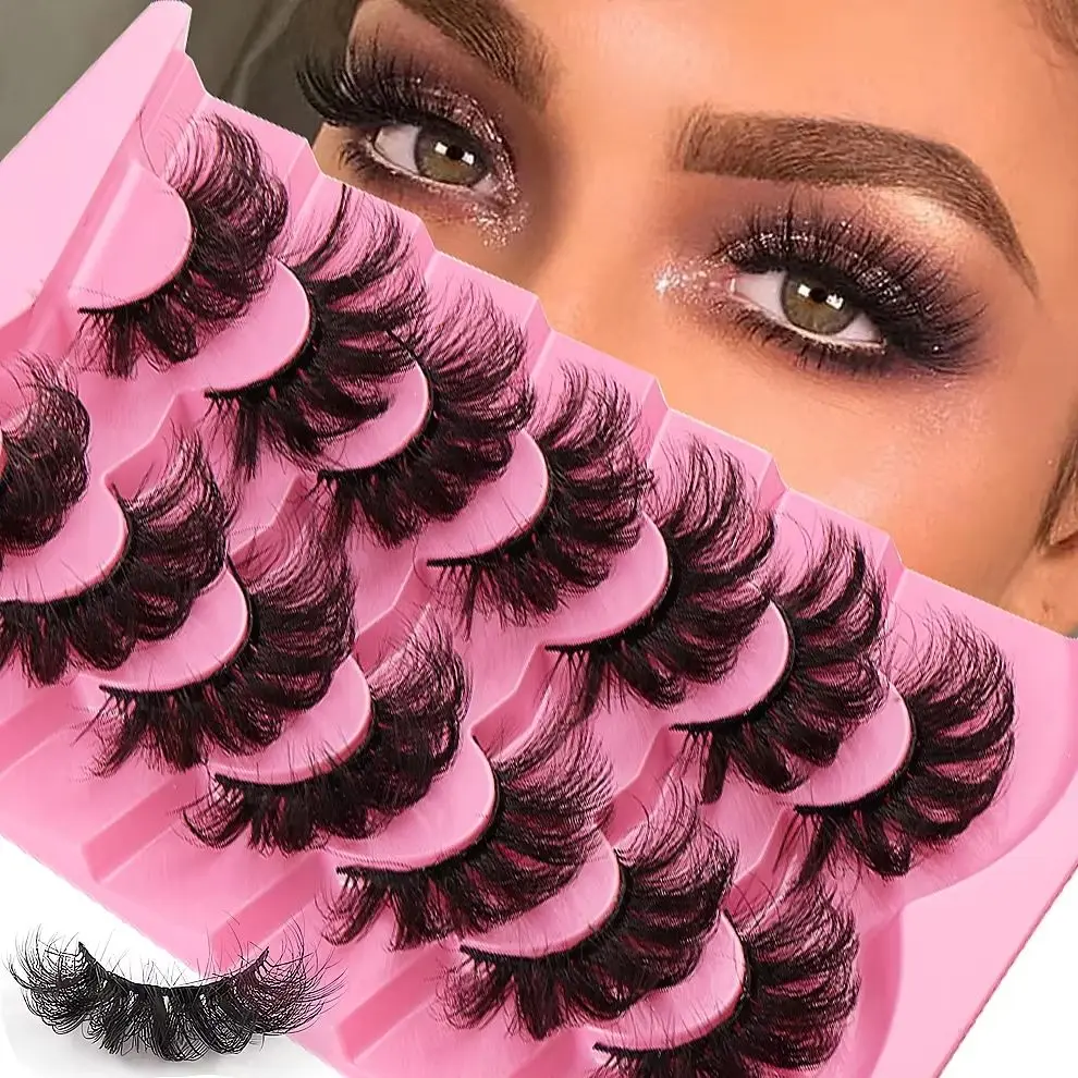7 Pairs Faux Mink Eyelashes Long Lasting Fluffy Dramatic Volume Lashes Extension Thick Long Fake Eyelashes for Natural Look