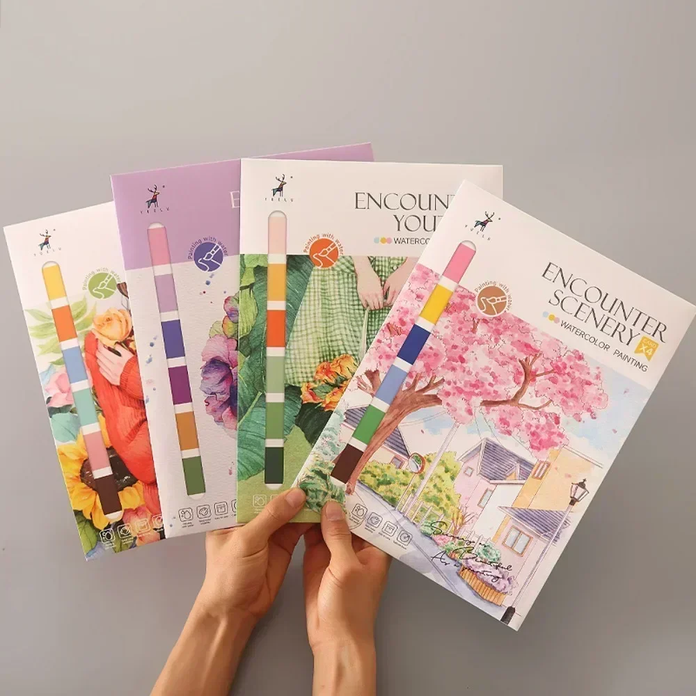 Portable Watercolor Painting Book 4 Sheets Coloring Books with Paint Brush Gouache Book Kids Graffiti Picture Drawing Stationery