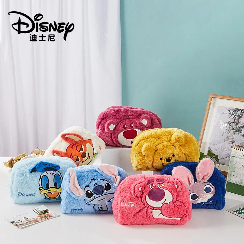 

Disney cute cartoon Stitch Winnie the Pooh makeup bag for girls large-capacity lipstick toiletries storage plush bag