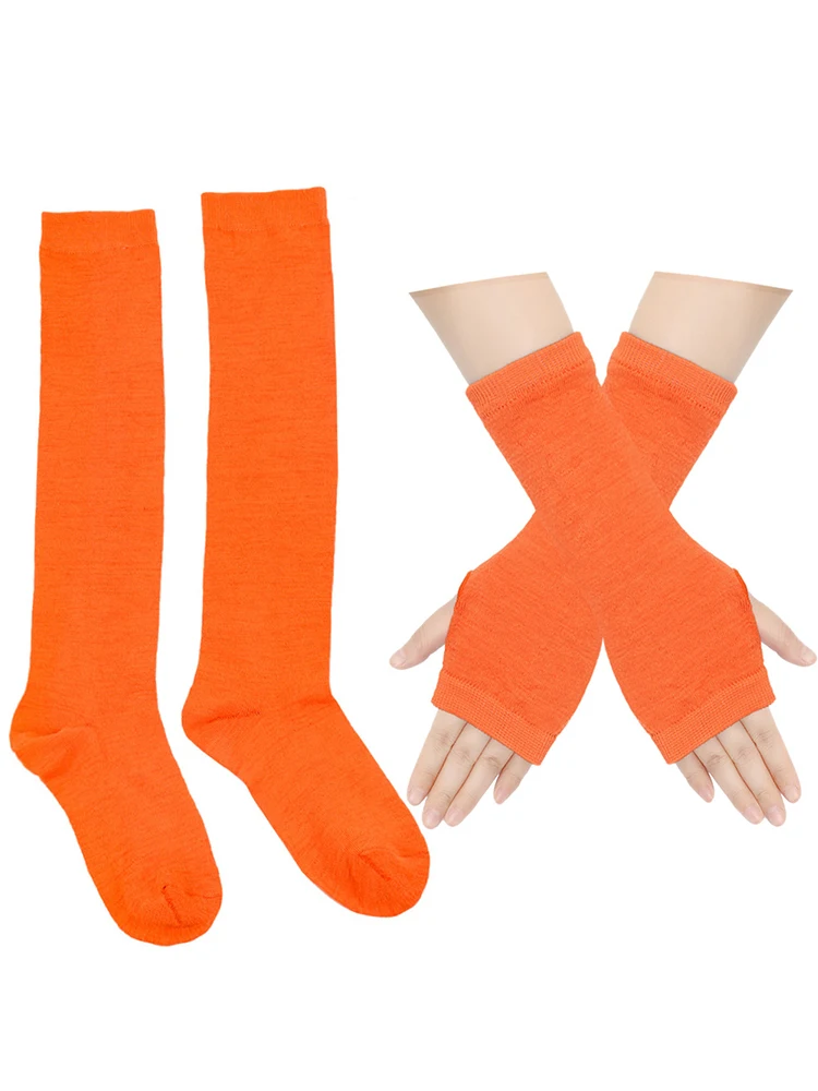 Anti Friction Arm Warmer Over Knee High Long Socks Women Striped Fingerless Gloves Set Neutral Polyester High Cylinder Stockings