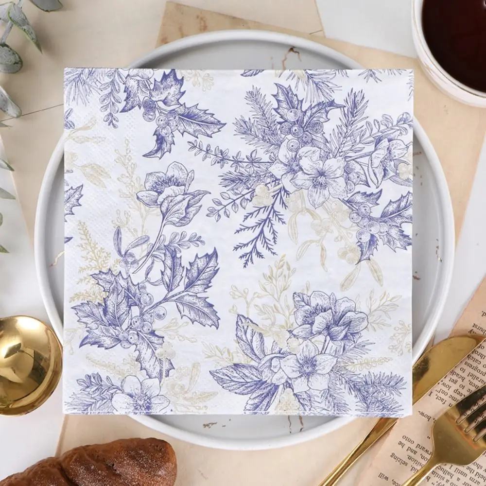 2PACKS 33x33cm Papierowa kolacja z nadrukiem kwiatowym Jednorazowa zastawa stołowa w stylu vintage Serwetka Fioletowe serwetki Serwetki papierowe na stół