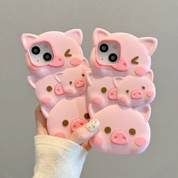 Cute 3D Pig Soft Silicone Phone Case For iPhone 13 14 11 12 Pro Max Cartoon Funny Pig Shockproof Bumper Back Cover Case Funda
