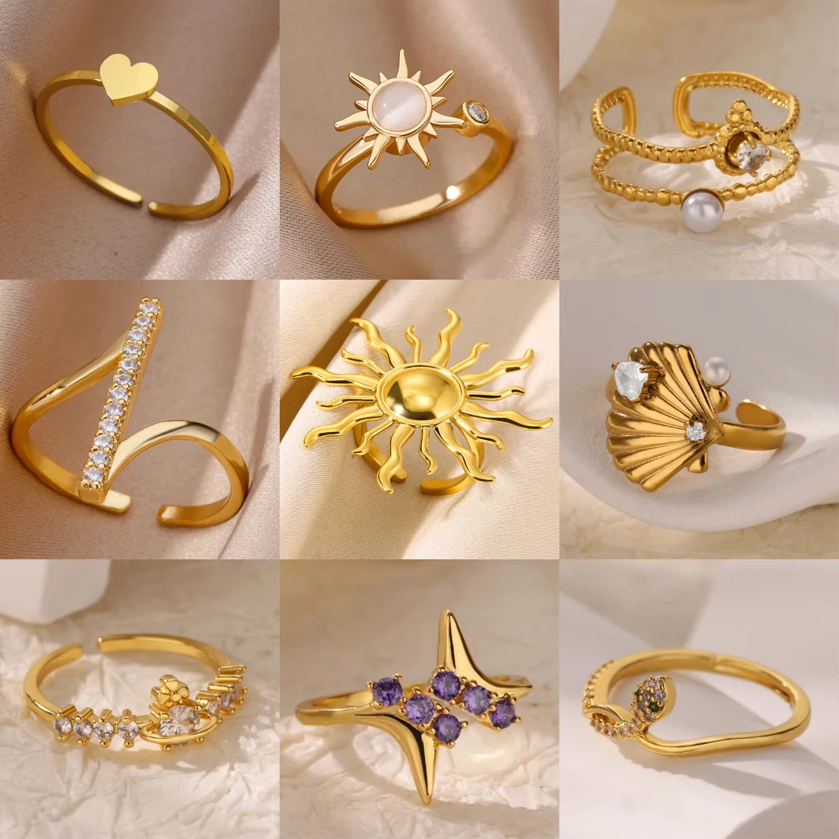 Gold Color Exaggerated Sun Rings For Women Goddess Stainless Steel Bague Jewelry Fashion Anniversary Party Lucky Anillos Gifts