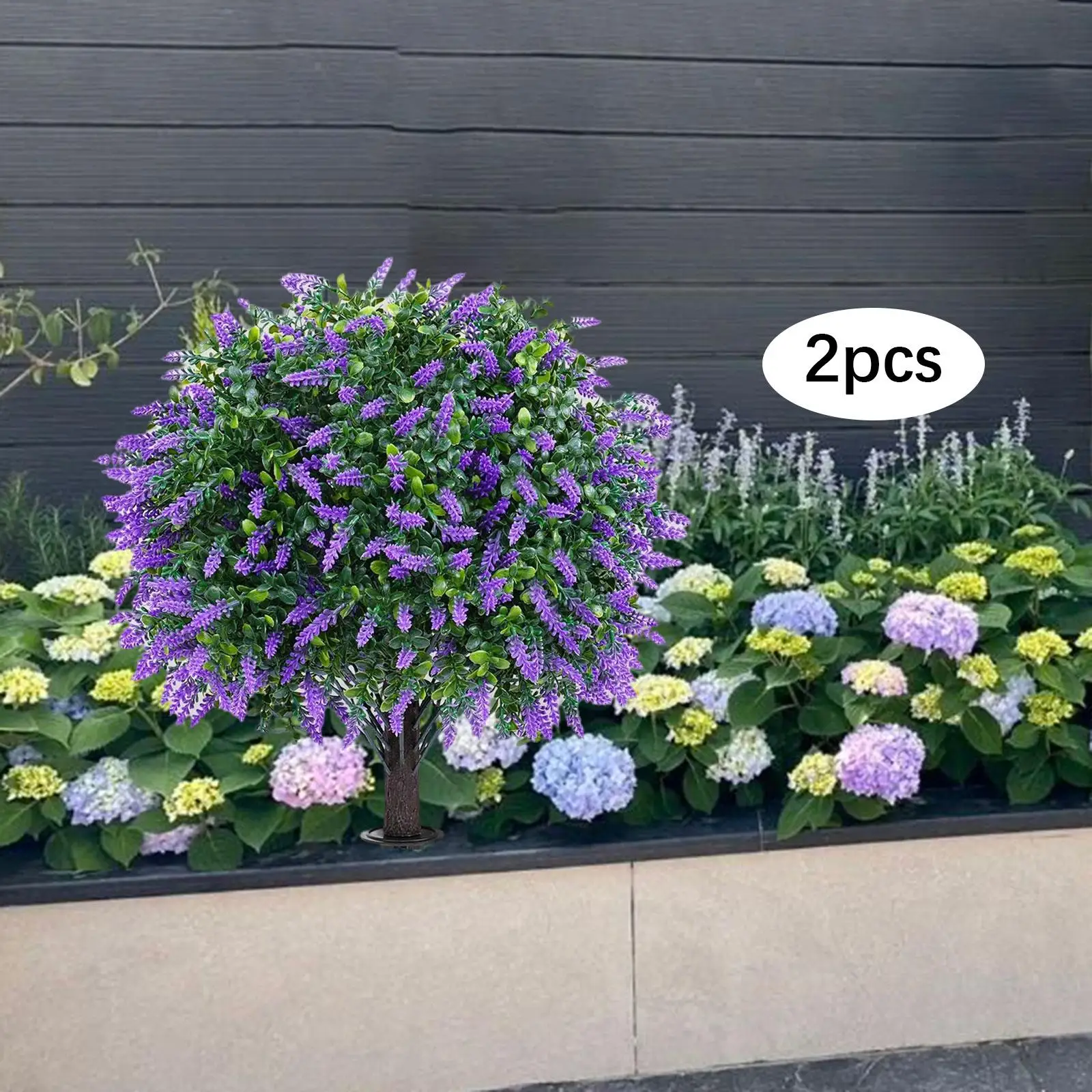 

2 Pieces Garden Artificial Flower Faux Lavender No Fading Ornament Ground Stake Fake Plant Window Box Wedding Balcony Garden