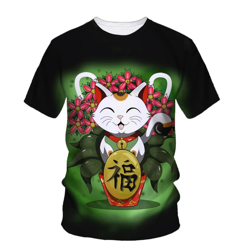 Fortune Cat Hip Hop Summer Men'S T-Shirt Fashion Sunshine O Collar Comfortable Short Sleeves Young Handsome Quality Loose Top