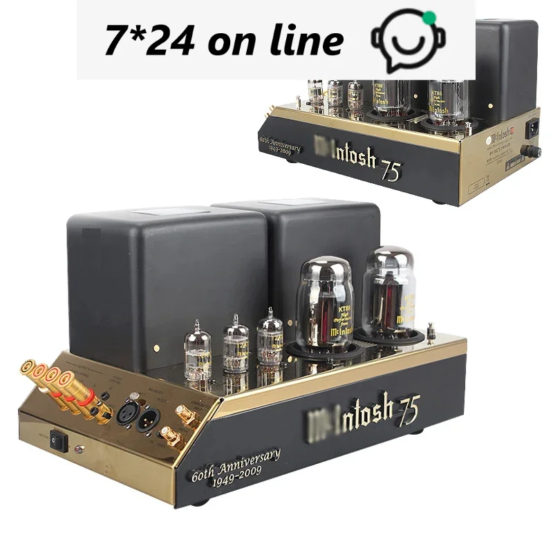 

M-076 Pure Power Amplifier Power Amp Clone Mcintosh MC75 HiFi Bile Post-mono 2Ω/ 4Ω/8Ω/75W KT88×2 12AX7 12AT7×2 / 220V (1 Pair)
