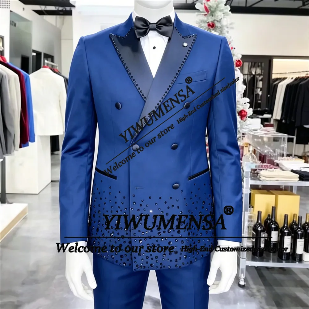

Elegant Wedding Suit For Man Beaded Stones Jacket Pants 2 Pieces Sets Groom Formal Tuxedos Customized Man Birthday Party Outfits