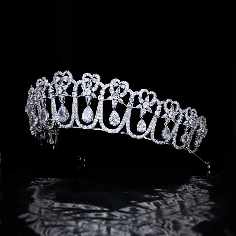 ByI New Retro Exquisite Water Drop Shape Light Luxury Women's Tiara Jewelry Suitable for Wedding Travel Ball Birthday Gift H-83