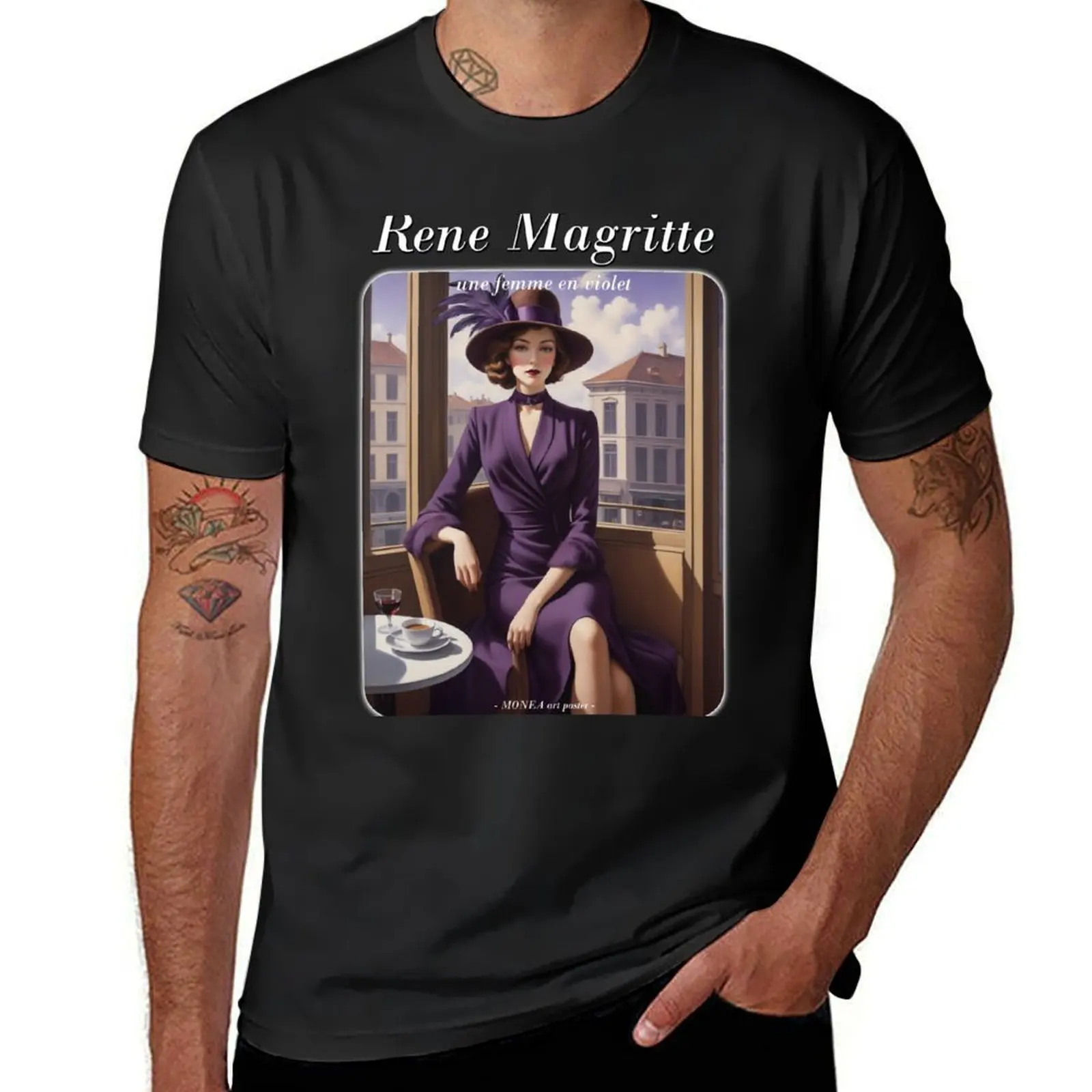 vintage poster - woman in purple dress - Magritte style T-Shirt kawaii clothes Blouse mens graphic t-shirts hip hop