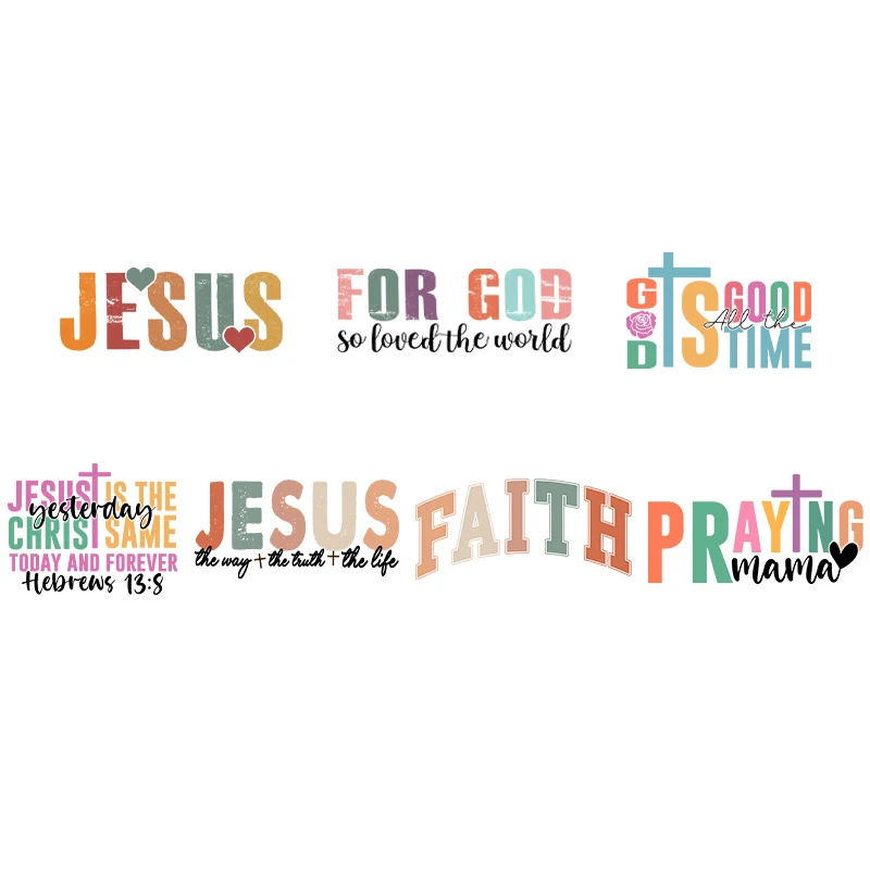 Colorful Christ Thermals Iroing On Sticker On Jacket Hooding Faith Jesus Pray God Heat Transfer Print Patches