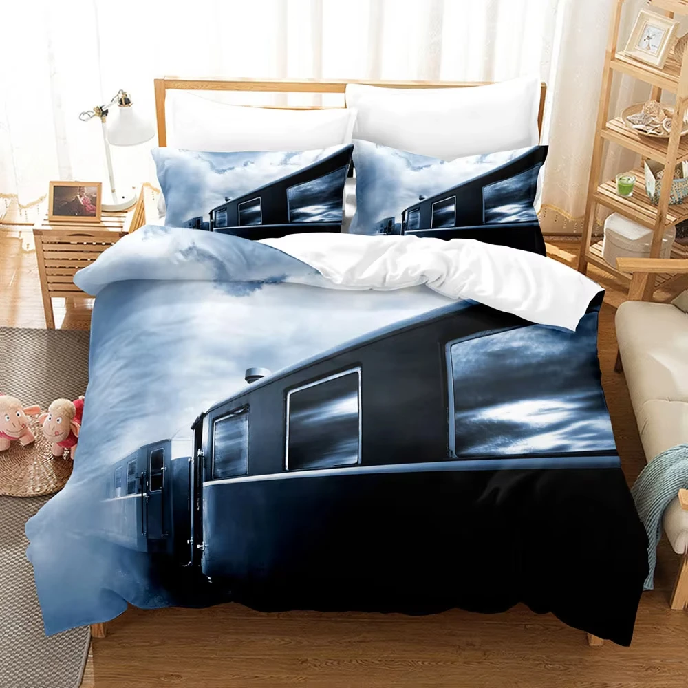 Boys Vintage Train Bedding Set Twin Queen Size,Steam Train Railroad Duvet Cover Transportation Train Comforter Cover Room Decor