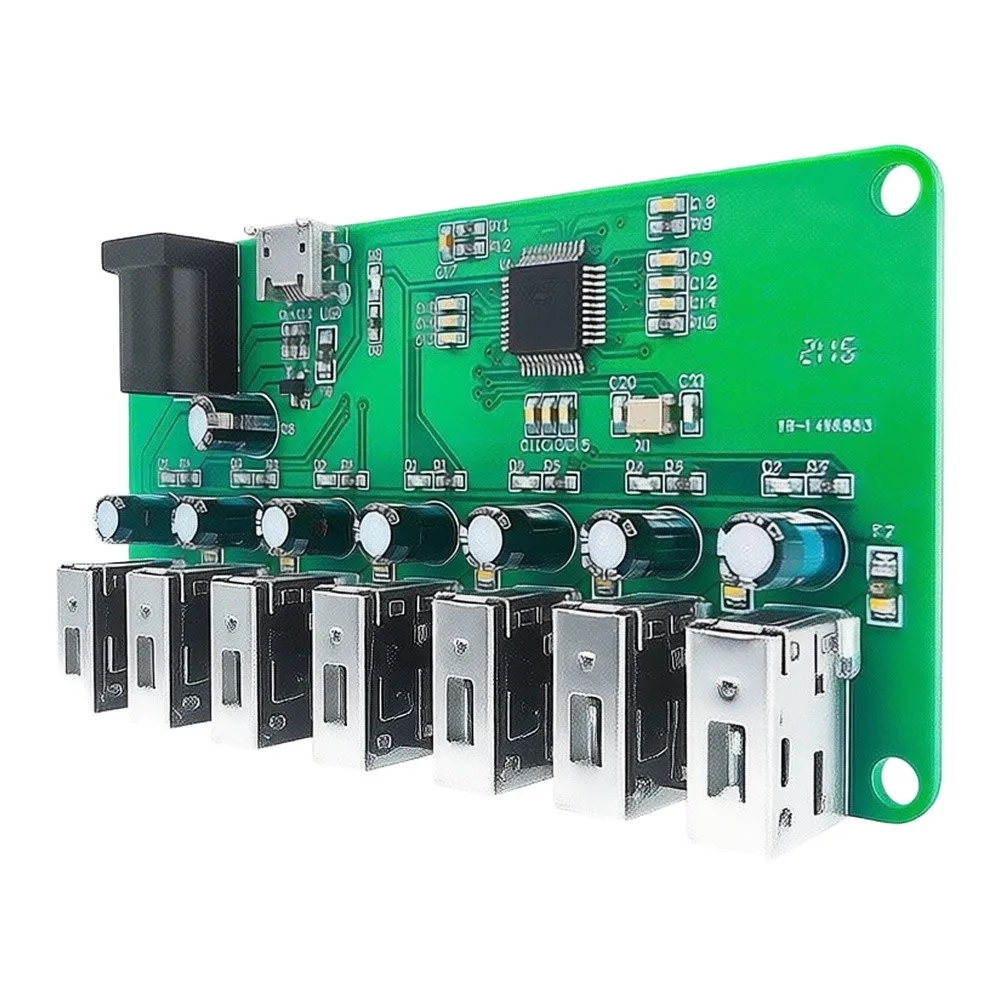 1-in-7 USB Hub Module for Windows Computers with LED Indicators Capacitor Filtering and 500mA 2A Fuse Protection