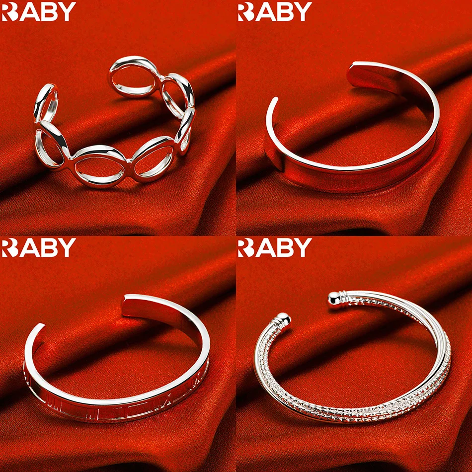 

URBABY 925 Sterling Silver Bangle Bracelet For Women Fashion Jewelry Charm Grace Noble Wedding Accessories