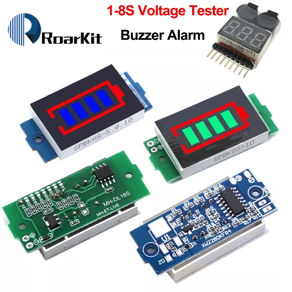 1/5/10PCS 1S 2S 3S 4S Single 3.7V Lithium Battery Capacity Indicator Module 4.2V Blue 1-8S Electric Vehicle Battery Power Tester