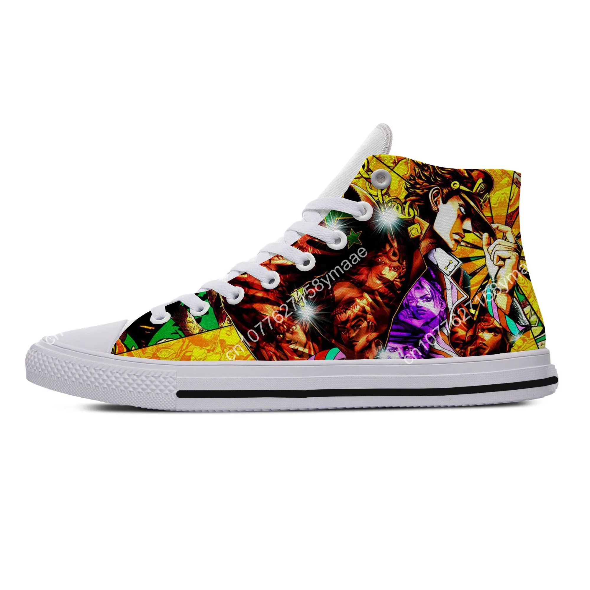 Hot Anime Cartoon Killer Queen JoJo Bizarre Adventure Casual Cloth Shoes Lightweight Men Women Sneakers High Top Board Shoes