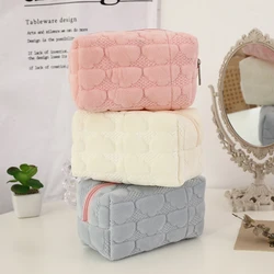 Cute Plush Makeup Bag for Women Portable Travel Small Cosmetic Bags Solid Color Zipper Toiletry Bag Washing Pouch Storage Bags