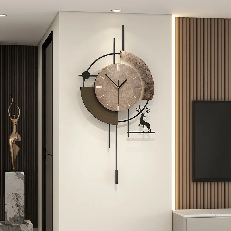 

Creative Metal Casing Wall Clocks Luxury Modern Silent Living Room Wall Clocks Large Size Wooden Dial Artistic Home Decoration